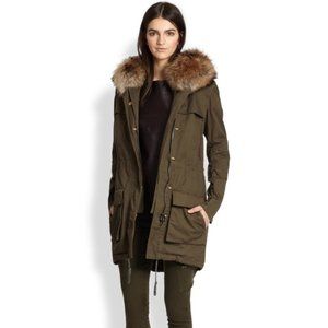 Vince Coyote Fur Trimmed Cotton Anorak Jacket